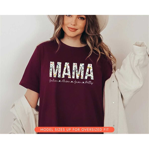 Personalized Floral Mama Shirt, Custom Mom Shirt With Kids Names, Mother's Day Shirt, Gift for Mom, Mama T-shirt, Wildfl.jpg