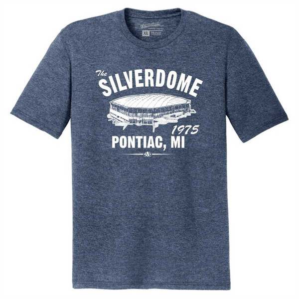 Throwbackmax The Silverdome 1975 Football Premium Tri-Blend Tee Shirt - Past Home of Your Detroit Lions - Navy Heather.jpg