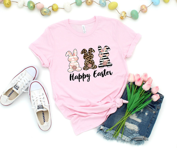 Happy Easter Shirt, Happy Easter Bunnies Shirt, Bunny Shirt, easter Bunny Shirt, Cute Easter Shirt, Leopard Bunny Shirt, Easter Matching Tee.jpg