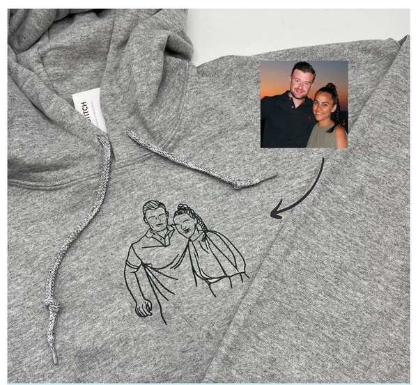 Customized Family Photo Embroidered Sweatshirt, Outline Photo Sweatshirt, Gift for Father Mother, Family Photo Embroidered Hoodie.jpg