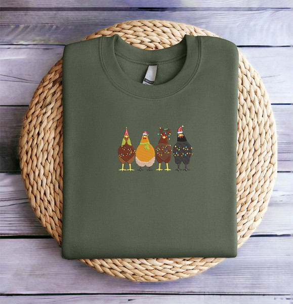 Embroidered Chicken Christmas Sweatshirt Christmas Chicken Sweater Women Christmas Sweatshirt Christmas Crewneck Winter Sweatshirt Shirt.jpg