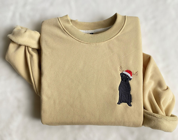 Embroidered Christmas Dog Sweatshirt Black Labrador Retriever Christmas Sweater Women Christmas Sweatshirt Christmas Crewneck Winter Sweater.jpg