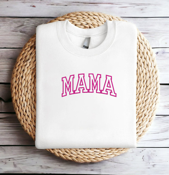 Embroidered Neon Puff Pink Sweatshirt Hot pink Mom Mama Sweatshirt Mothers Day Gift Cool Mom First Mothers Day Gift Mom Life Shirt New Mom.jpg