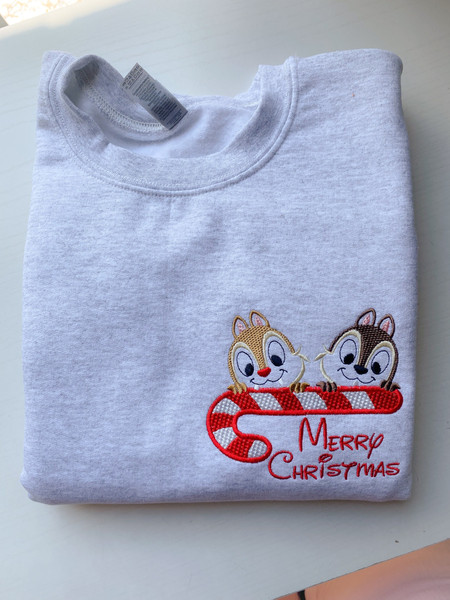 Chip and Dale Merry Christmas Embroidered Sweatshirt  Disney Christmas Embroidered Crewneck.jpg
