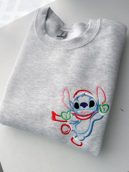 Christmas Stitch Embroidered Sweatshirt  Disney Stitch Embroidered Shirt  Disney Embroidered Crewneck.jpg