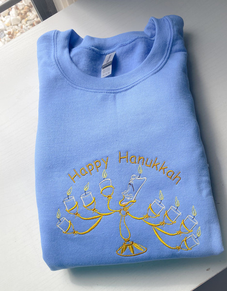 Happy Hanukkah Lumiere Embroidered Sweatshirt  Disney Hanukkah Embroidered Shirt.jpg