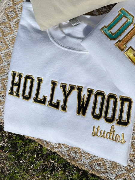 Hollywood Studios Metallic Patch Embroidered Sweatshirt   Embroidered Sweatshirt  Disney Embroidered Crewneck.jpg