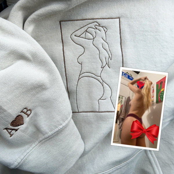 Custom Embroidered Spicy Sweatshirt for Boyfriend, Portrait Sweatshirt from Photo,  Line Art Photo Crewneck, Valentine Gift for Him.jpg