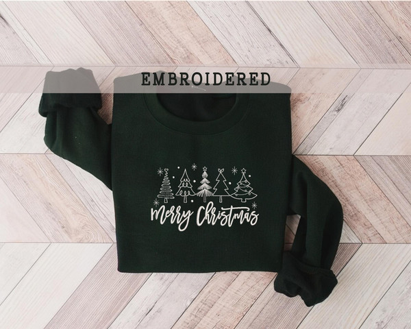 Christmas Trees Embroidered Sweatshirt, Merry Christmas Crewneck, Cute Winter Sweater, Holiday Crewneck, Christmas Gift For Her.jpg