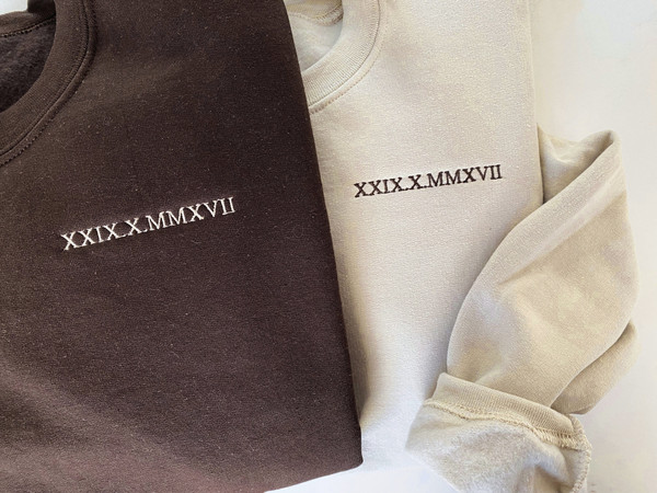 Custom Embroidered Roman Numeral Sweatshirt, Couples Gift, Couple'S Crewneck Sweatshirt, Personalized Date, Valentine'S Day Gift,.jpg