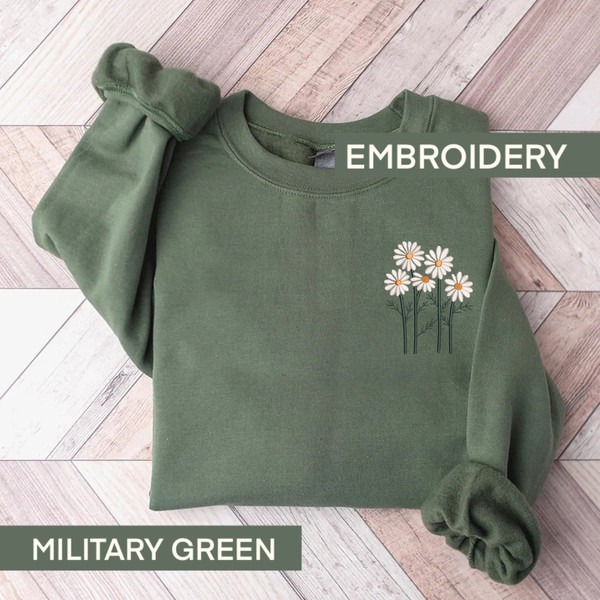 Daisy Embroidered Sweatshirt, Flower Sweatshirt, Gift For HerBestfriend, Wildflower Crewneck, Cute Embroidered Shirt, Embroidered Floral.jpg