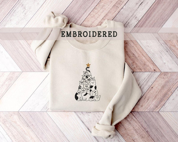 Embroidered Christmas Cats Sweatshirt, Meowy Catmas Sweatshirt, Pet Sweater, Cat Lover Sweatshirt, Gift For Cat Lover, Funny Cats Crewneck.jpg