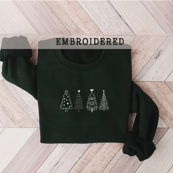 Embroidered Christmas Trees Sweatshirt, Tis The Season, Cozy Loungewear, Winter Sweatshirt, Embroidered Crewneck, Xmas Gift For Her.jpg