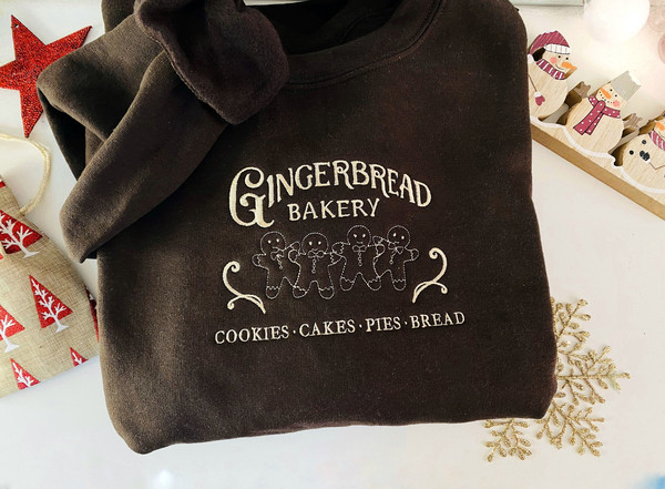 Embroidered Gingerbread Christmas Sweatshirt, Gingerbread Christmas Crewneck, Christmas Cookies Pullover, Winter Sweatshirt, Xmas Gift.jpg