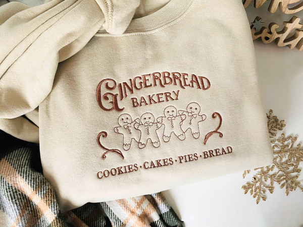 Embroidered Gingerbread Christmas Sweatshirt, Gingerbread Crewneck, Christmas Cookies Pullover, Winter Sweatshirt, Xmas Gift For Her.jpg