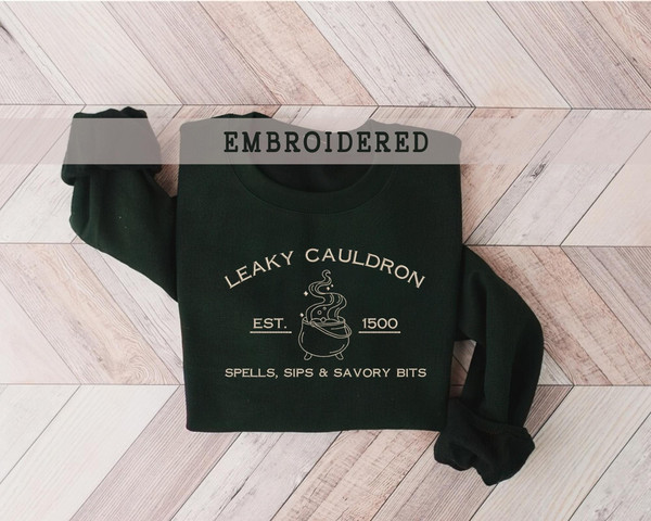 Embroidered Leaky Cauldron Sweatshirt, Wizard Book Shop, Harry Sweater, Universal Trip Sweater, Wizard Sweatshirt, Book Nerd Sweater, Potter 1.jpg