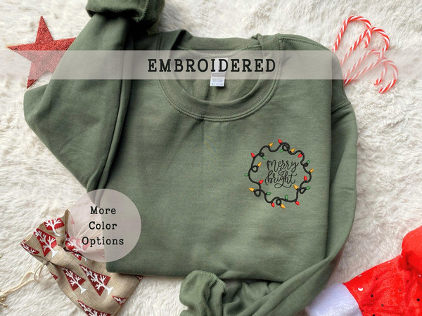 Embroidered Merry and Bright Sweatshirt, Holiday Sweater, Family Crewneck, Xmas Sweatshirt, Christmas Gift For Her, Holiday 2023.jpg