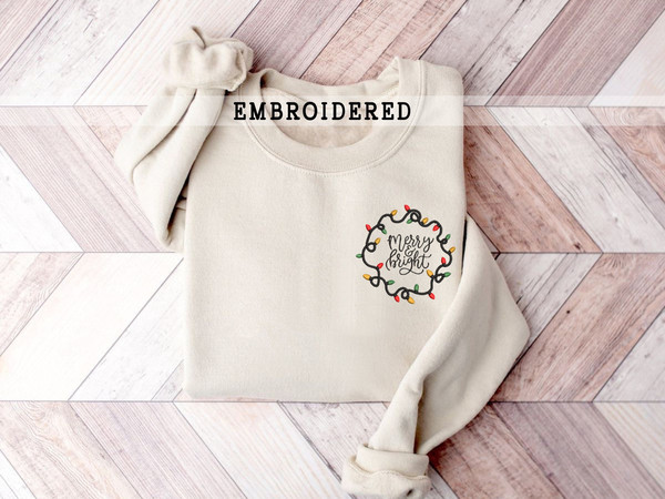 Embroidered Merry and Bright Sweatshirt, Holiday Sweater, Family Xmas Sweatshirt, Christmas Gift For Her, Holiday 2023 Cute Crewneck,.jpg