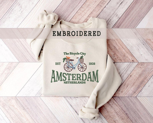 Embroidered Netherlands Crewneck, Gift For Her, Amsterdam Sweater, Embroidered Sweatshirt, Oversized Sweatshirt, Location City Sweater 1.jpg