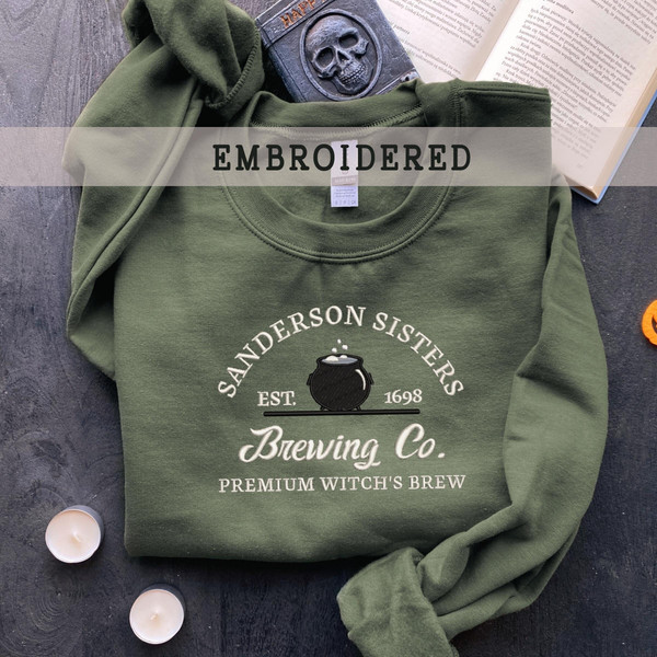 Embroidered Sanderson Sisters Sweatshirt, Vintage Halloween Sweatshirt, Spooky Season, Premium Witches Brew, Witch Sisters Crewneck.jpg