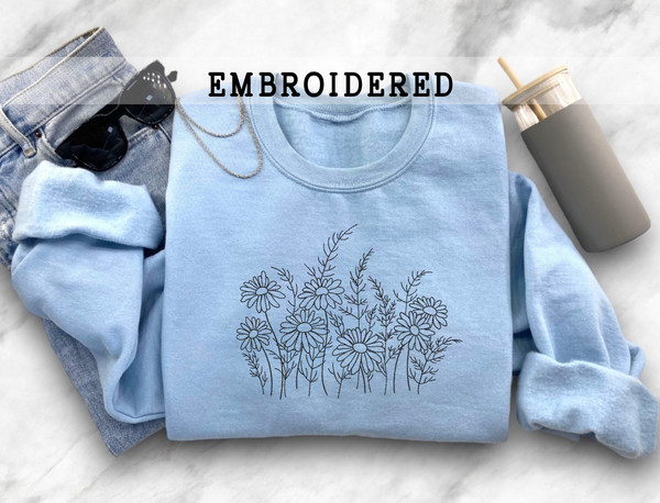 Embroidered Wildflower Sweater, Floral Sweatshirt, Floral Embroidery, Wildflower Sweatshirt, Botanical Sweatshirt, Embroider Cottagecore.jpg