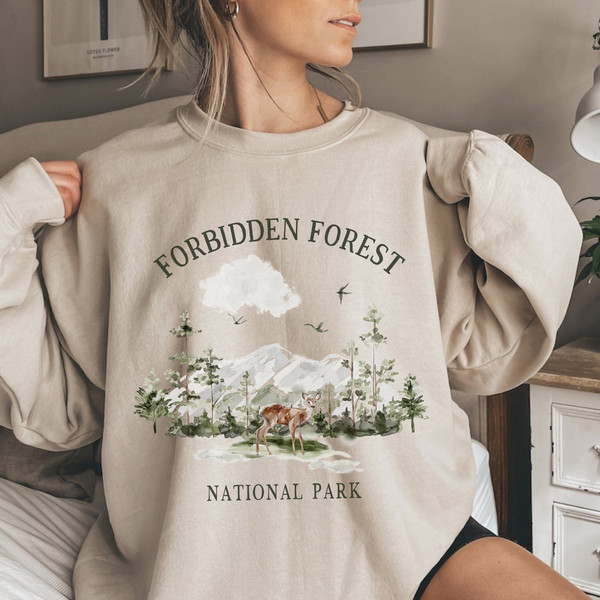 Forbidden Forest Wizard Sweatshirt, Cottagecore Sweatshirt, Magical Crewneck, Bookish Pullover, National Park Vintage Sweater,.jpg