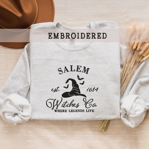 Salem Massachusetts Embroidered Sweatshirt, Witch Halloween Embroidered Sweatshirt, Spooky Season Sweater, Witch Sweatshirt, Fall Crewneck.jpg