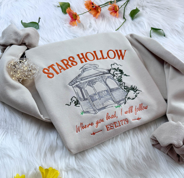 Embroidered Star Hollow Pavilion Sweatshirt, Connecticut Star Hollow Embroidered Hoodie, Stars Hollow Pavilion T-shirt, Crew Neck Sweatshirt.jpg