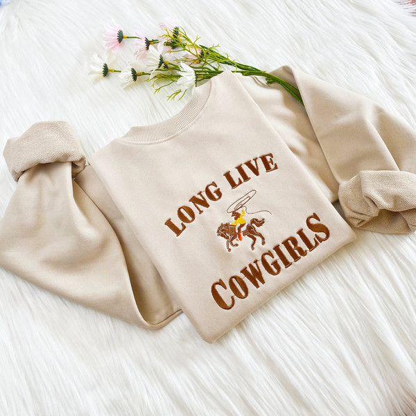 Long Live Cowgirls Embroidered Sweatshirt  Cowgirl Embroidered Hoodie  Vintage Western Sweater  Texas Girl Crew Neck Sweatshirt.jpg