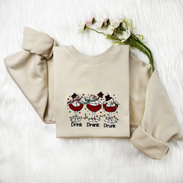 Snowman Drink Drank Drunk Christmas Embroidered Sweatshirt  Funny Christmas Embroidered Hoodie  Cute Christmas Crew Neck Sweatshirt.jpg