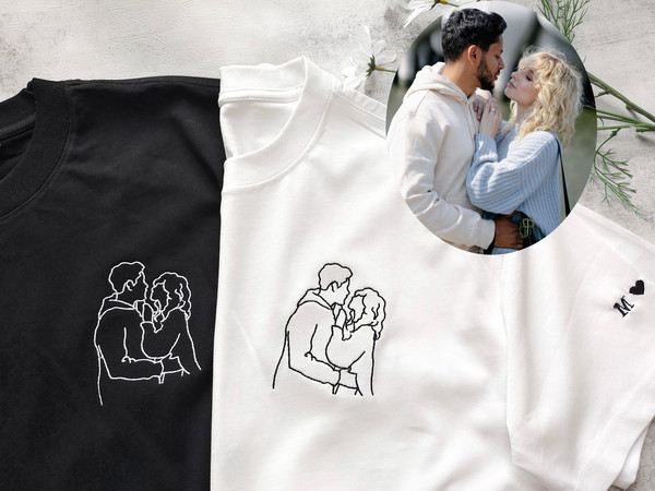 Custom personalized Portrait Embroidered Shirt,Outline Photo Tshirt,Couple Line Art Shirt,Valentines Day Gift Shirt,Mothers Day Shirt.jpg