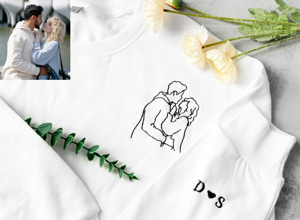 Custom personalized Portrait embroidered sweatshirt,Custom Photo,outline photo sweatshirt,Couple Hoodie, Wedding Gift,Valentine's Day gift.jpg