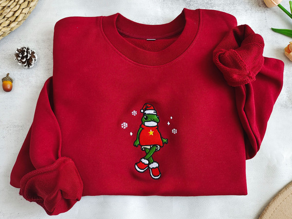 Embroidered Christmas Frog Sweatshirt,Christmas Sweater,Frog Hoodie,Frog Christmas Sweater, Frog Lover Gift,Christmas Gift.jpg