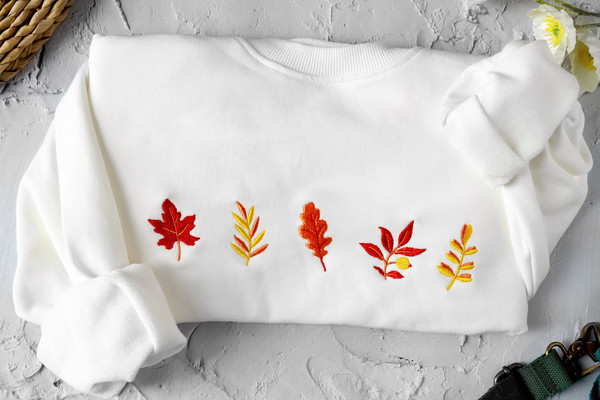 Fall Leaves embroidered crewneck,Vintage Sweatshirt,Autumn Sweatshirt,embroidered sweatshirt vintage,Gifts for Women, Friends, Bridesmaids 1.jpg