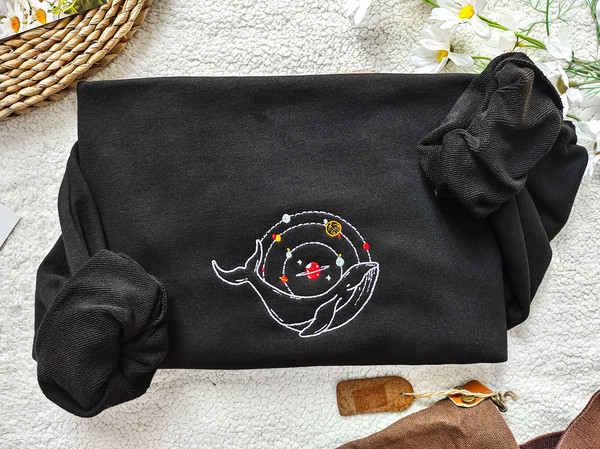 Magic Planets And Whales Embroidered  Sweatshirt,Black Embroidery Planet Embroidered Crewneck ,Nature Lover Gift.jpg