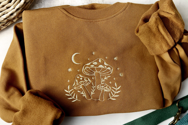 Mushroom embroidered crewneck sweatshirt,Brown Sweatshirt,retro sweatshirt,mushroom lovers gift.jpg