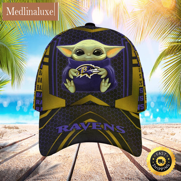 Baltimore Ravens Baby Yoda Beehive Pattern All Over Print 3D Classic Cap.jpg