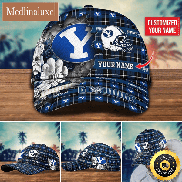 NCAA BYU Cougars Baseball Cap Flower Custom Name Cap.jpg