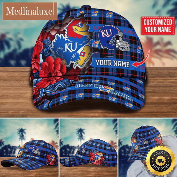 NCAA Kansas Jayhawks Baseball Cap Flower Custom Name Cap.jpg