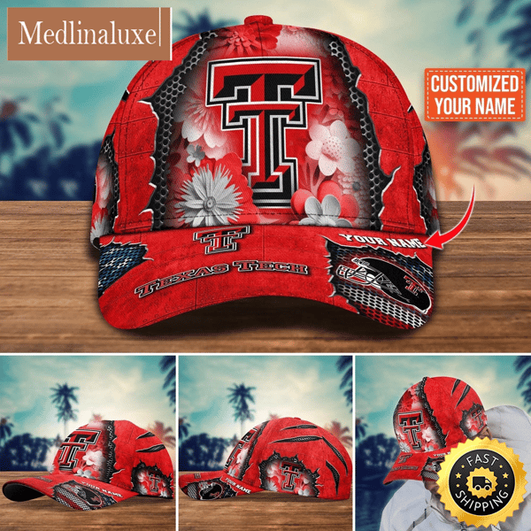 NCAA Texas Tech Red Raiders Baseball Cap Flag Flower Custom Name Cap.jpg