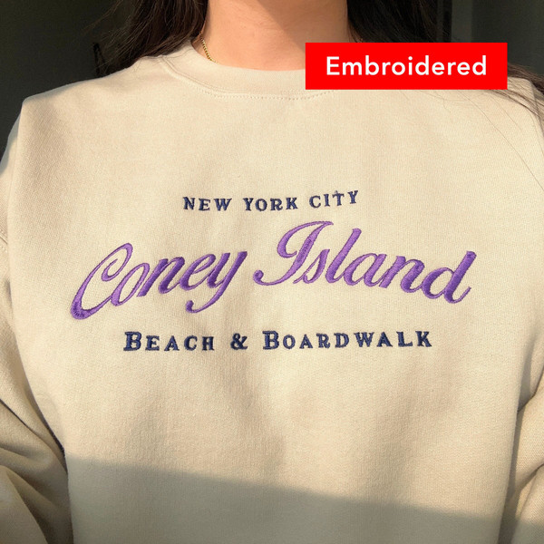 NYC Coney Island Sweatshirt, vintage beach & boardwalk crewneck embroidered.jpg