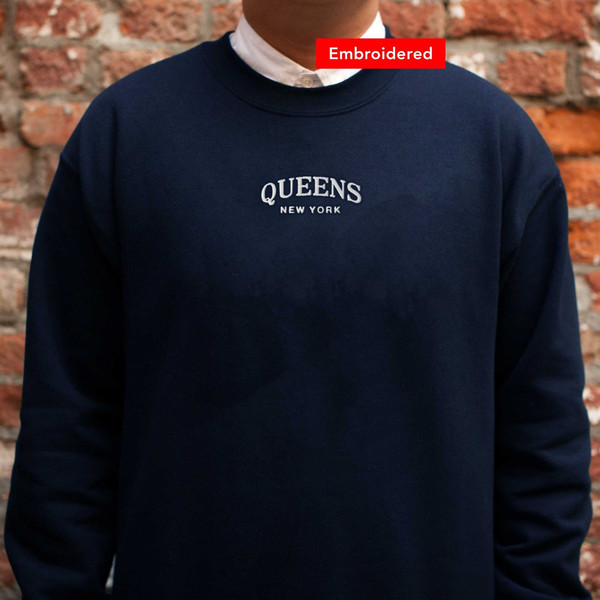 Queens New York Sweatshirt, Borough Crewneck embroidered, vintage college.jpg