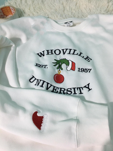 Christmas Sweatshirt, Christmas Crewneck, Christmas Whoville University Embroidered Sweatshirt, Christmas Embroidery Sweatshirt 1.jpg