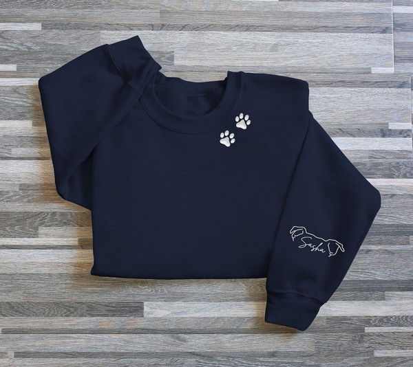 Custom Dog Paw On Neckline Embroidered Sweatshirt, Custom Dog Ears Shirt With Pet Names, Dog Ears on Sleeve, Mother's Day Gift.jpg