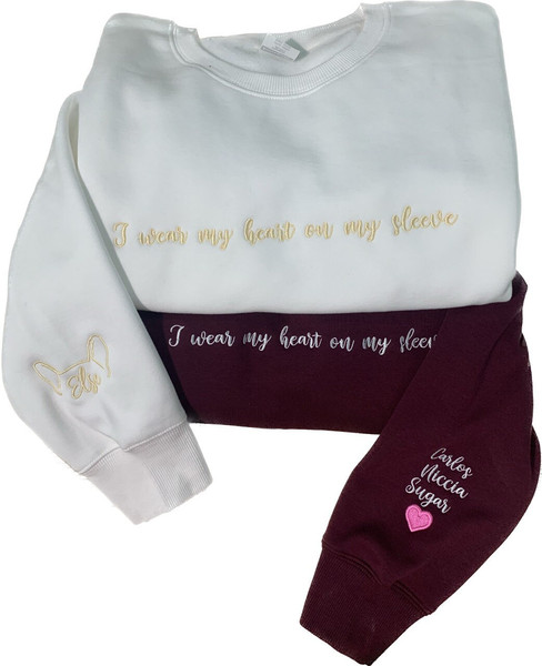 I Wear My Heart On My Slevee Embroidered Sweatshirt Hoodie, Custom Dog Ears Embroidered Crewneck, Custom Pet Crewneck, Heart On Sleeve 3.jpg