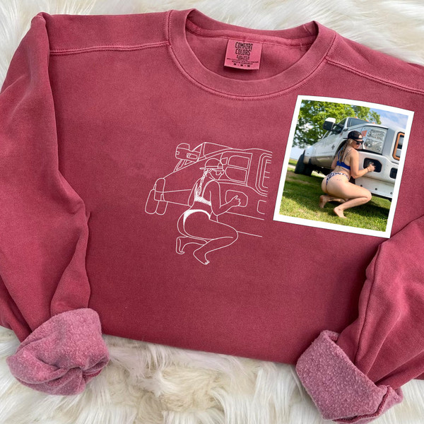 Comfort Colors® Spicy Embroidered Sweatshirt, Car Outline Sweatshirt from Photo, Photo Hoodie, Anniversary Gift for Boyfriend.jpg