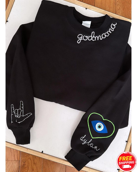 Godmother Sweatshirt, Godmom Sweatshirt, Godmother Gift, Christening Gift, Personalized Godmother Crewneck Sweatshirt, Custom with Kids Name.jpg
