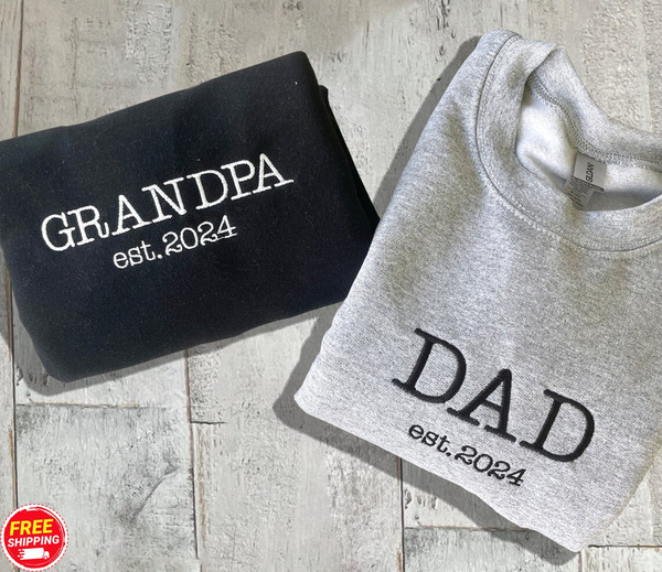 Grandpa Dad Embroidered Sweatshirt, Custom Embroidered Grandpa Dad Est With Kids Names and Heart On Sleeve, Best Gifts Father's Day.jpg