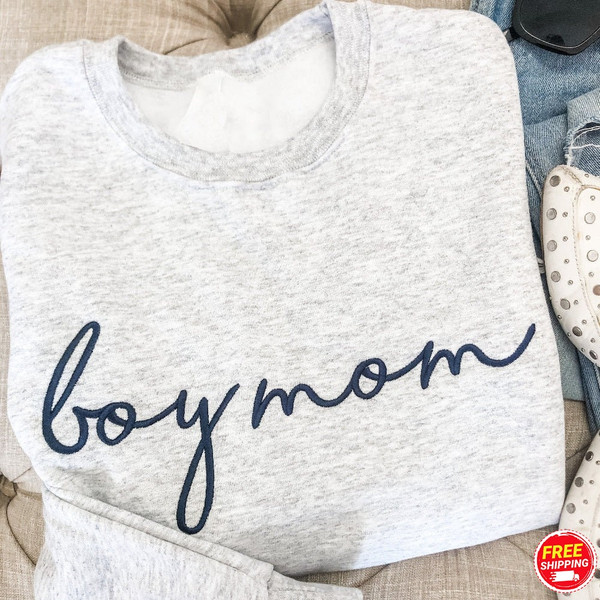 Mama Embroidered Sweatshirt, Boy Mom Embroidered CrewNeck with Name on Sleeve, Gift for Her, Gifts for Mom, Mom Style, Cozy Lounge Wear.jpg