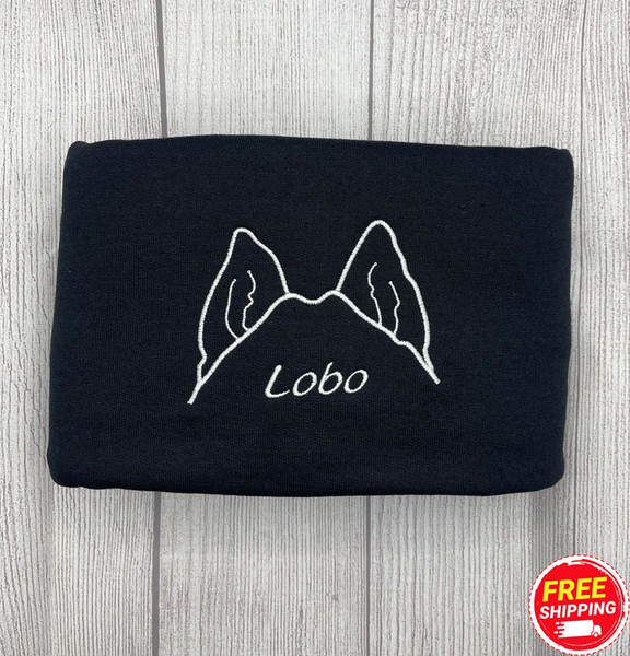 Personalized Dog Ear Embroidered Sweatshirt, Custom Embroidered Dog Ear Crewneck, Crewneck Sweatshirt For Dog Mom's, Gift For Dog Lover.jpg